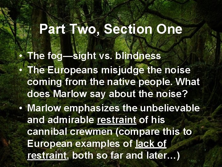 Part Two, Section One • The fog—sight vs. blindness • The Europeans misjudge the