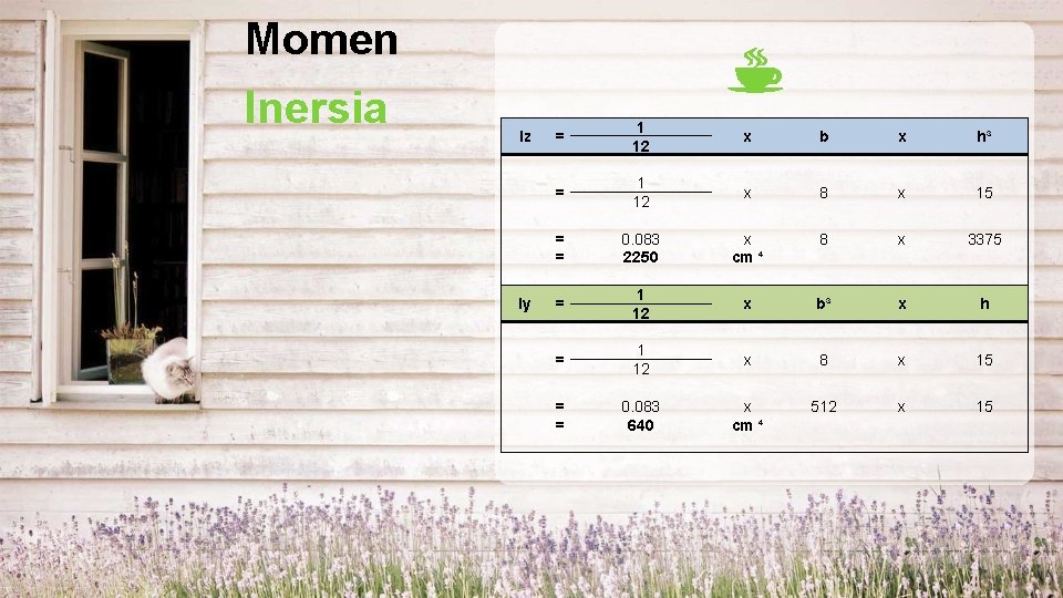 Momen Inersia Iz Iy = 1 12 x b x h³ = 1 12