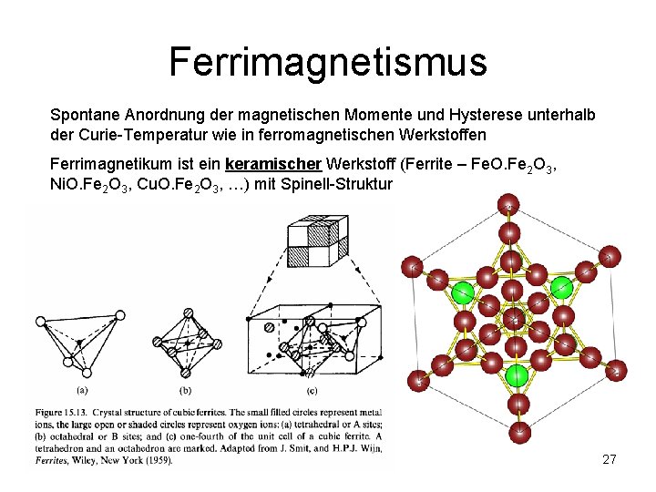 Ferrimagnetismus Spontane Anordnung der magnetischen Momente und Hysterese unterhalb der Curie-Temperatur wie in ferromagnetischen