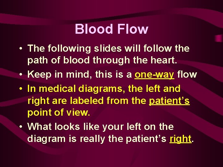 Blood Flow • The following slides will follow the path of blood through the