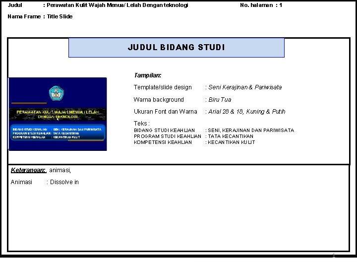 Judul : Perawatan Kulit Wajah Menua/ Lelah Dengan teknologi No. halaman : 1 Nama