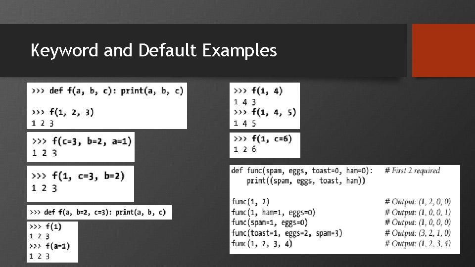 Keyword and Default Examples 