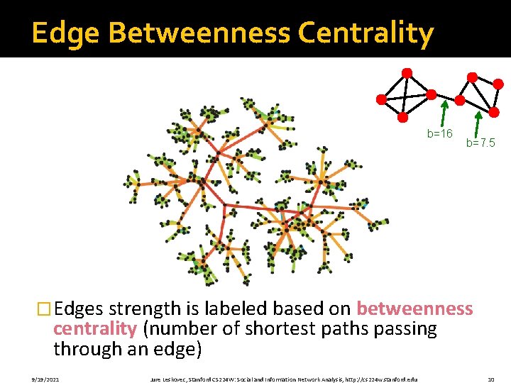 Edge Betweenness Centrality b=16 b=7. 5 �Edges strength is labeled based on betweenness centrality