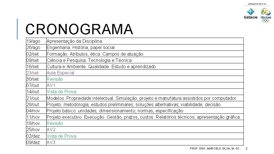 CRONOGRAMA 19/ago 26/ago 02/set 09/set 16/set 23/set 30/set 07/out 14/out 21/out 28/out 04/nov 11/nov