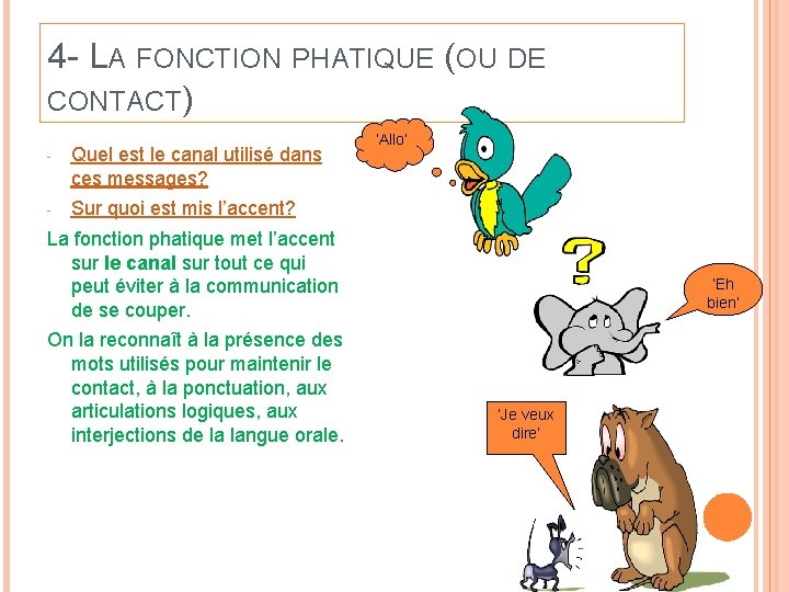 4 - LA FONCTION PHATIQUE (OU DE CONTACT) - Quel est le canal utilisé