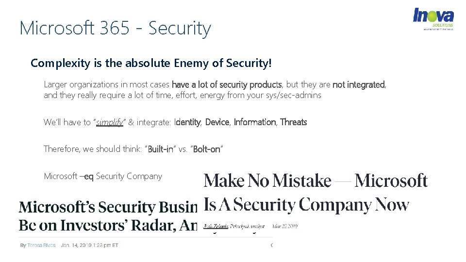 Microsoft 365 - Security Complexity is the absolute Enemy of Security! Larger organizations in