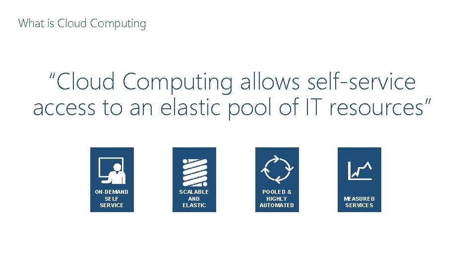 What is Cloud Computing “Cloud Computing allows self-service access to an elastic pool of
