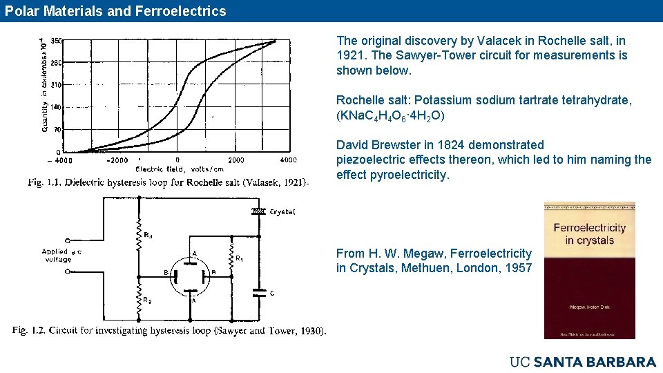 Polar Materials and Ferroelectrics The original discovery by Valacek in Rochelle salt, in 1921.