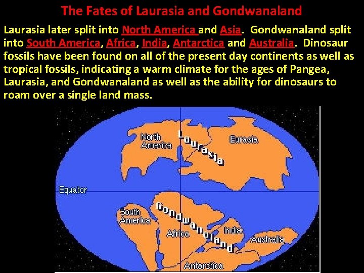 The Fates of Laurasia and Gondwanaland Laurasia later split into North America and Asia.