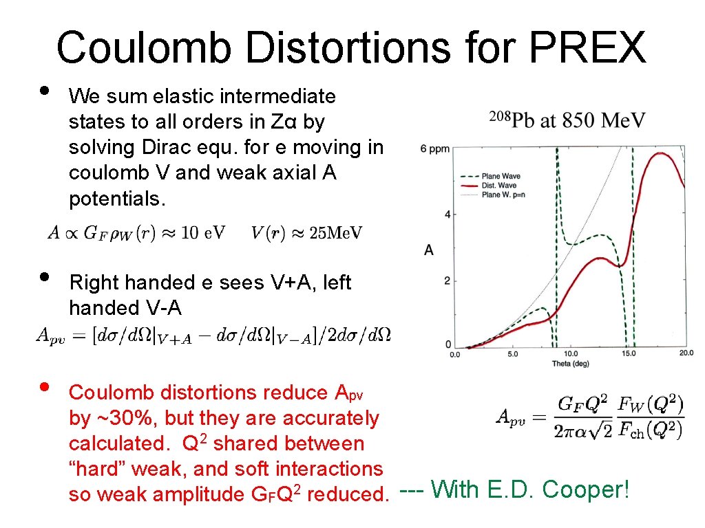  • • • Coulomb Distortions for PREX We sum elastic intermediate states to
