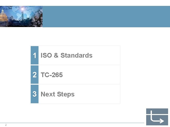 1 ISO & Standards 2 TC-265 3 Next Steps 2 