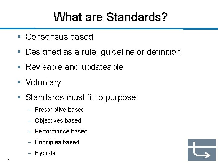 What are Standards? § Consensus based § Designed as a rule, guideline or definition