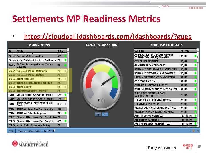 Settlements MP Readiness Metrics • https: //cloudpal. idashboards. com/idashboards/? gues tuser=2 spp 2 Tony