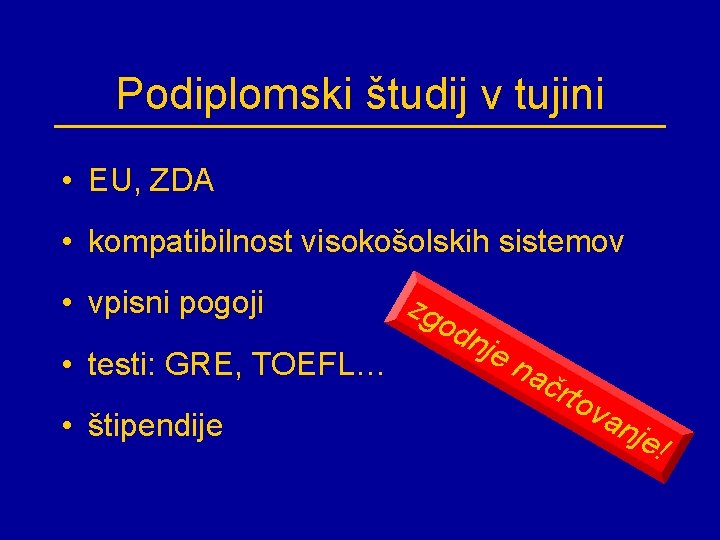 Podiplomski študij v tujini • EU, ZDA • kompatibilnost visokošolskih sistemov • vpisni pogoji