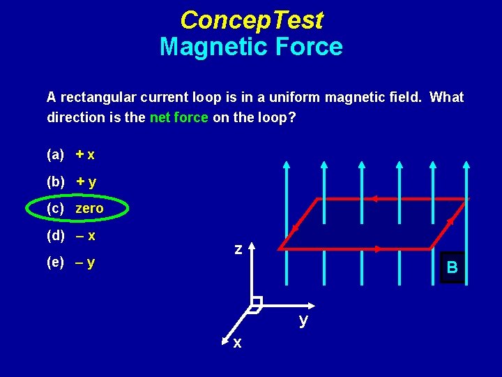 Concep. Test Magnetic Force A rectangular current loop is in a uniform magnetic field.
