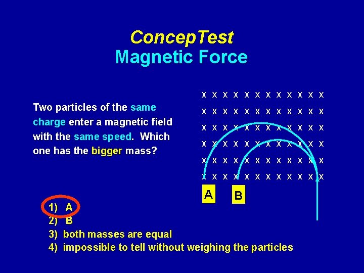 Concep. Test Magnetic Force x x x Two particles of the same charge enter