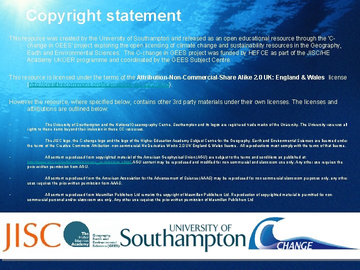 Copyright statement This resource was created by the University of Southampton and released as