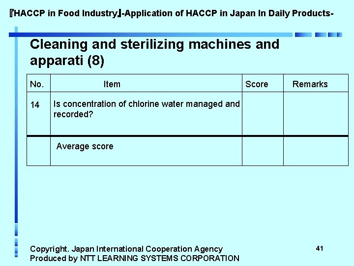 『HACCP in Food Industry』-Application of HACCP in Japan In Daily Products- Cleaning and sterilizing