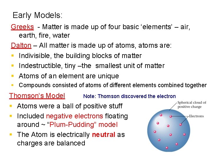 Early Models: Greeks - Matter is made up of four basic ‘elements’ – air, Early Models: Greeks - Matter is made up of four basic ‘elements’ – air,