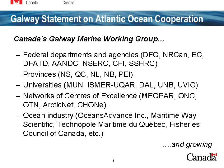 Galway Statement on Atlantic Ocean Cooperation Canada’s Galway Marine Working Group… – Federal departments