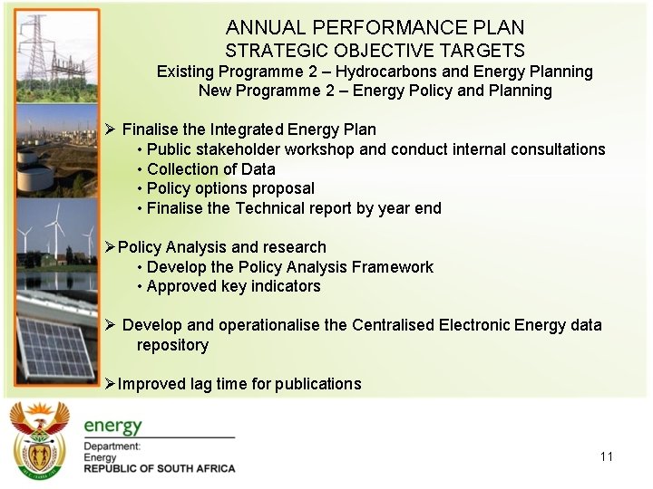 ANNUAL PERFORMANCE PLAN STRATEGIC OBJECTIVE TARGETS Existing Programme 2 – Hydrocarbons and Energy Planning