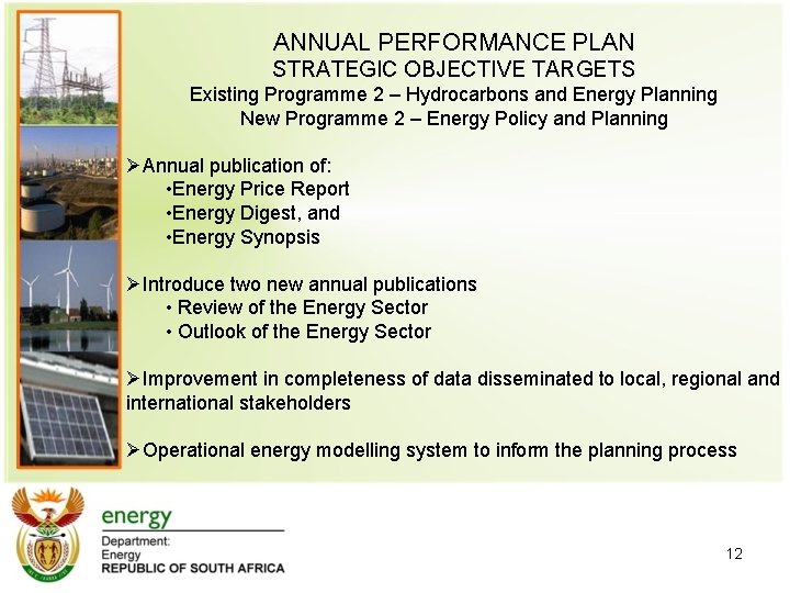 ANNUAL PERFORMANCE PLAN STRATEGIC OBJECTIVE TARGETS Existing Programme 2 – Hydrocarbons and Energy Planning