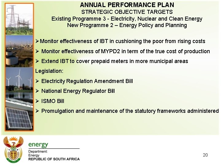 ANNUAL PERFORMANCE PLAN STRATEGIC OBJECTIVE TARGETS Existing Programme 3 - Electricity, Nuclear and Clean