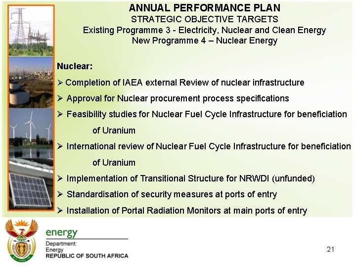 ANNUAL PERFORMANCE PLAN STRATEGIC OBJECTIVE TARGETS Existing Programme 3 - Electricity, Nuclear and Clean