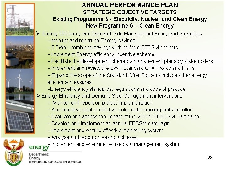 ANNUAL PERFORMANCE PLAN STRATEGIC OBJECTIVE TARGETS Existing Programme 3 - Electricity, Nuclear and Clean