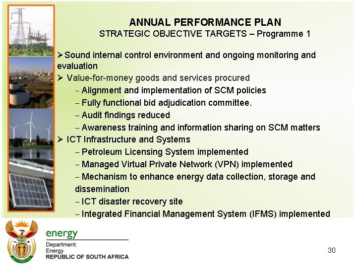 ANNUAL PERFORMANCE PLAN STRATEGIC OBJECTIVE TARGETS – Programme 1 ØSound internal control environment and