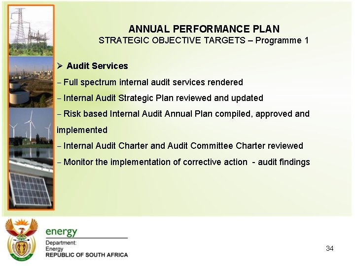 ANNUAL PERFORMANCE PLAN STRATEGIC OBJECTIVE TARGETS – Programme 1 Ø Audit Services − Full