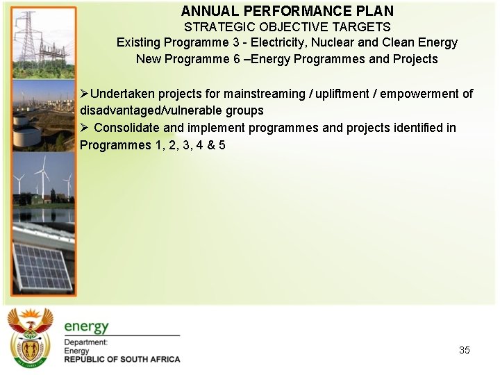 ANNUAL PERFORMANCE PLAN STRATEGIC OBJECTIVE TARGETS Existing Programme 3 - Electricity, Nuclear and Clean