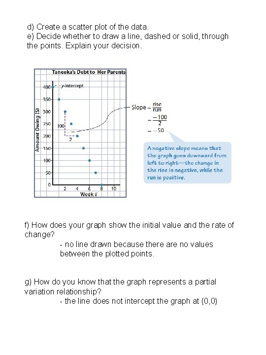 d) Create a scatter plot of the data. e) Decide whether to draw a