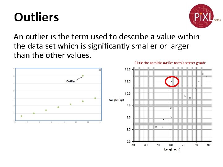 Outliers An outlier is the term used to describe a value within the data