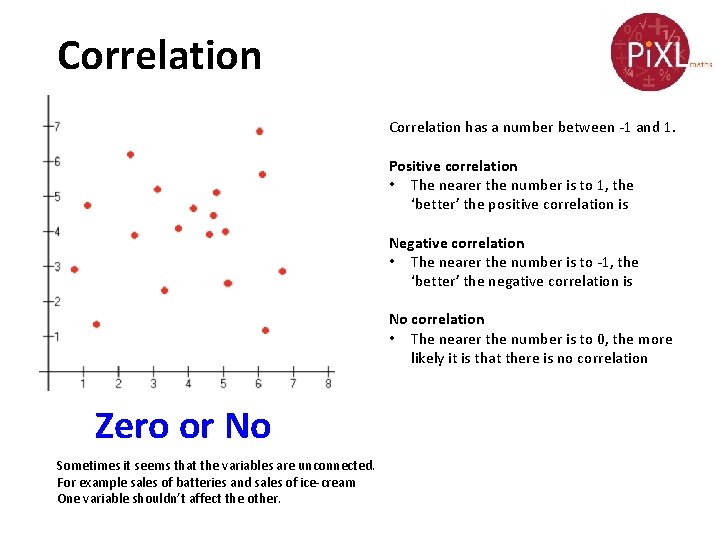 Correlation has a number between -1 and 1. Positive correlation • The nearer the
