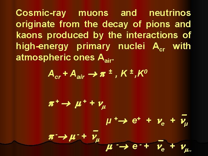 Cosmic-ray muons and neutrinos originate from the decay of pions and kaons produced by