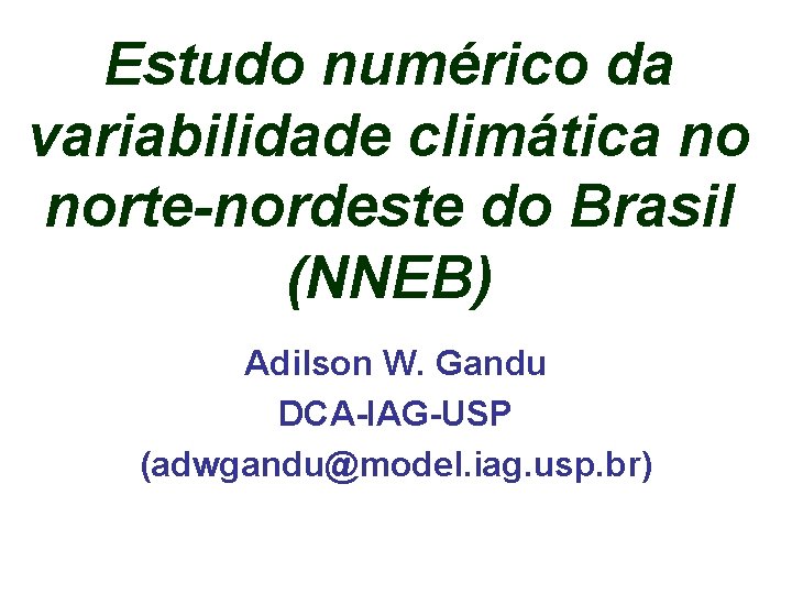 Estudo numérico da variabilidade climática no norte-nordeste do Brasil (NNEB) Adilson W. Gandu DCA-IAG-USP
