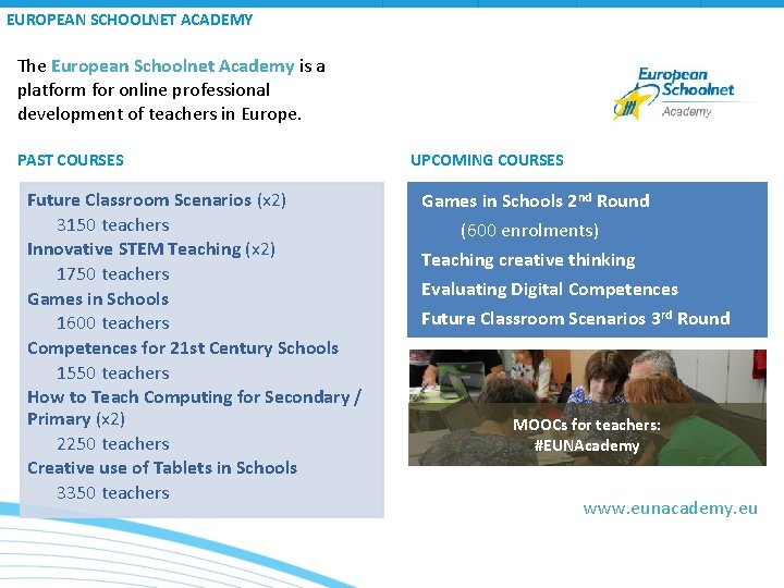 EUROPEAN SCHOOLNET ACADEMY The European Schoolnet Academy is a platform for online professional development