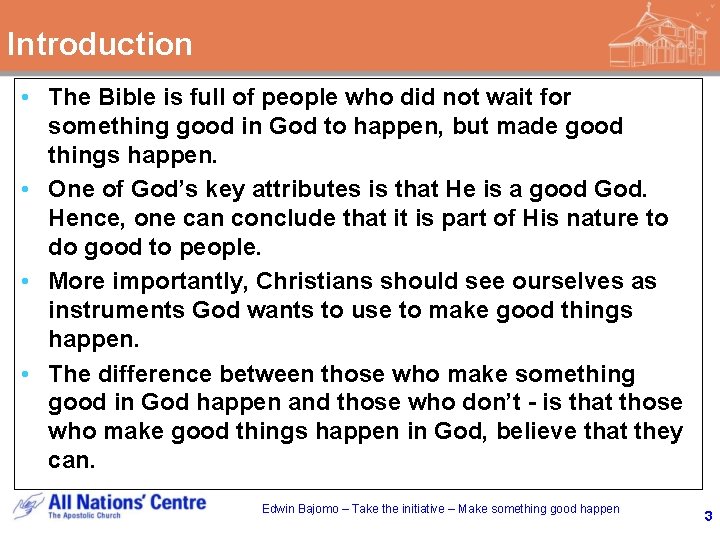 Introduction • The Bible is full of people who did not wait for something