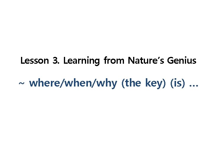 Lesson 3. Learning from Nature’s Genius ~ where/when/why (the key) (is) … 