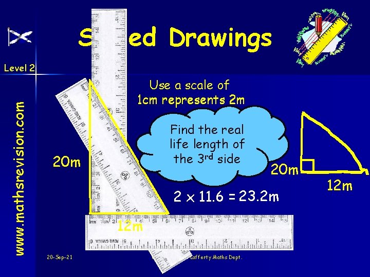 Scaled Drawings www. mathsrevision. com Level 2 Use a scale of 1 cm represents