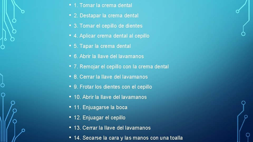  • 1. Tomar la crema dental • 2. Destapar la crema dental •