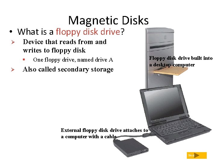 Magnetic Disks • What is a floppy disk drive? Ø Device that reads from