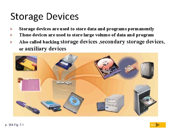 Storage Devices Ø Ø Ø Storage devices are used to store data and programs