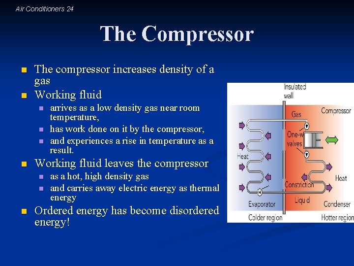 Air Conditioners 24 The Compressor n n The compressor increases density of a gas