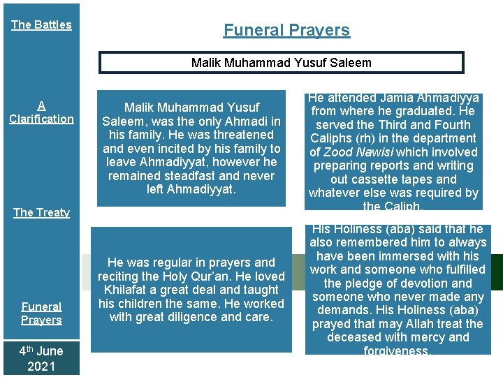 The Battles Funeral Prayers Malik Muhammad Yusuf Saleem A Clarification Malik Muhammad Yusuf Saleem,