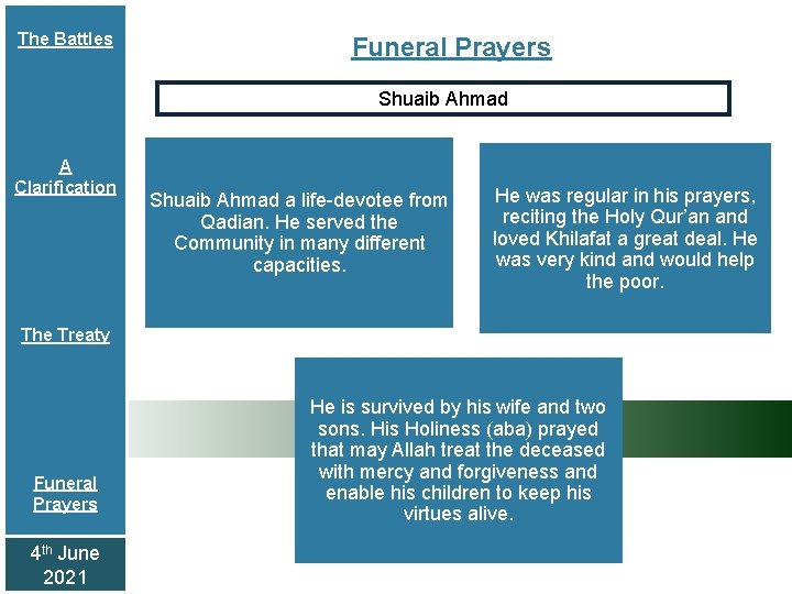 The Battles Funeral Prayers Shuaib Ahmad A Clarification Shuaib Ahmad a life-devotee from Qadian.
