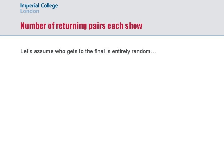 Number of returning pairs each show Let’s assume who gets to the final is