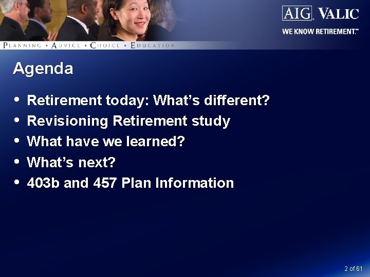 Agenda Retirement today: What’s different? Revisioning Retirement study What have we learned? What’s next?