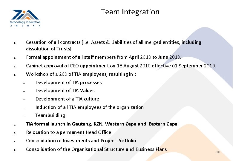 Team Integration Cessation of all contracts (i. e. Assets & Liabilities of all merged